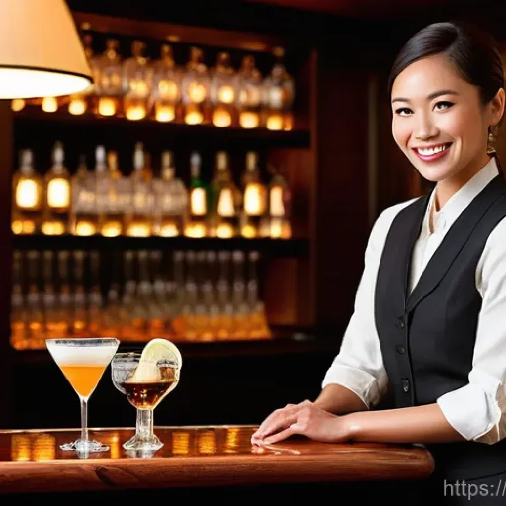 바텐더 직업 선택 이유 - **Prompt:** A skilled female bartender, dressed in a chic, dark-colored vest over a crisp white shir...