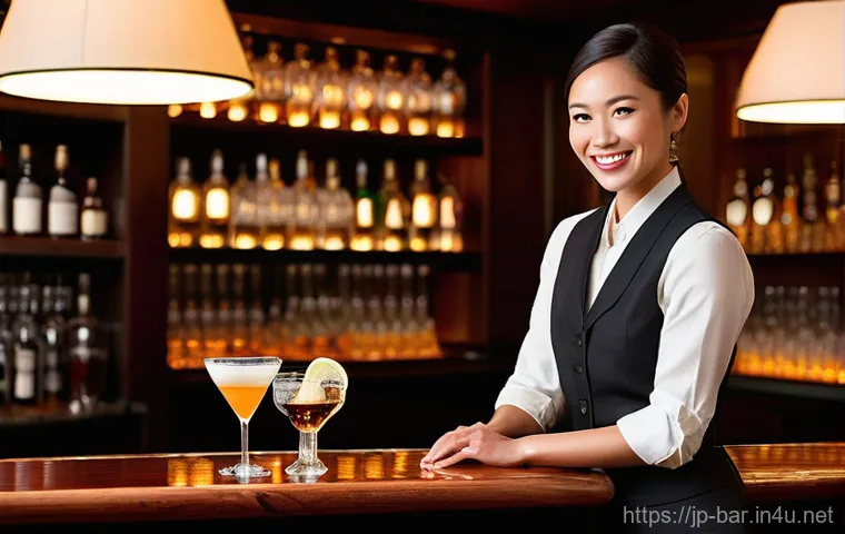 바텐더 직업 선택 이유 - **Prompt:** A skilled female bartender, dressed in a chic, dark-colored vest over a crisp white shir...