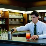 바텐더의 필수 교육 과정 - A focused young adult, possibly a man or woman in their early twenties, wearing a neat, clean barten...