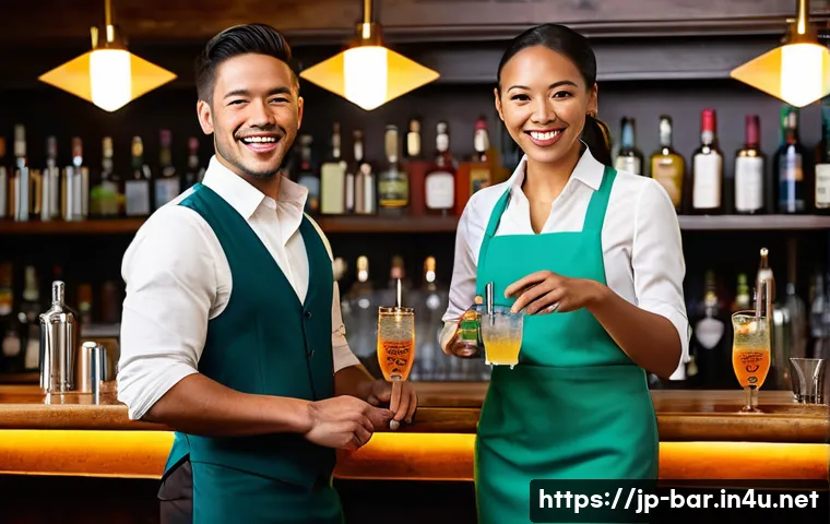 바텐더로서의 글로벌 네트워크 형성 - **Prompt:** A diverse group of professional bartenders, both male and female, in their late 20s to e...