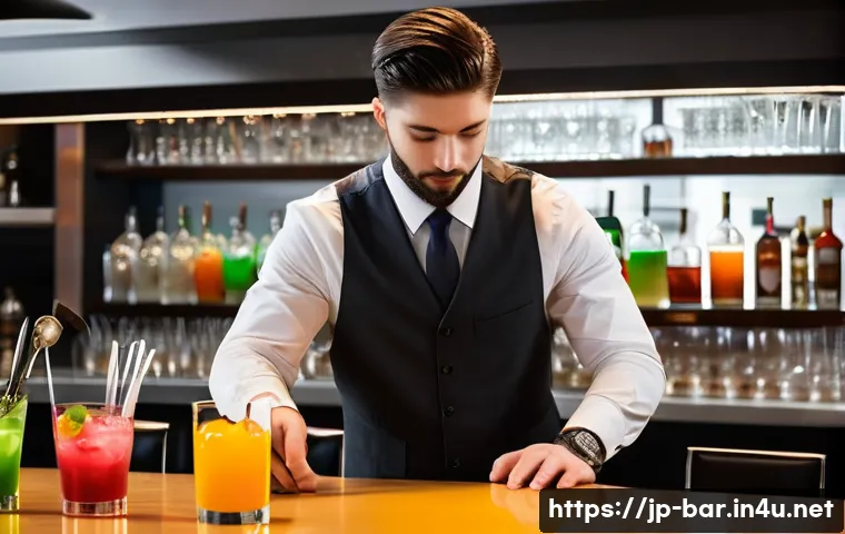 바텐더 교육기관 선택 가이드 - A modern bartending school classroom scene with diverse adult students practicing cocktail making be...
